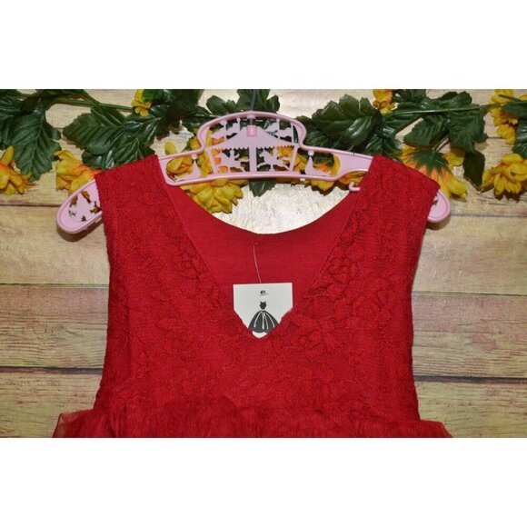 NWR Girls Red Lace & Mesh Layered Dress Bow Back Size 2T 90 Holiday Christmas - Picture 4 of 11